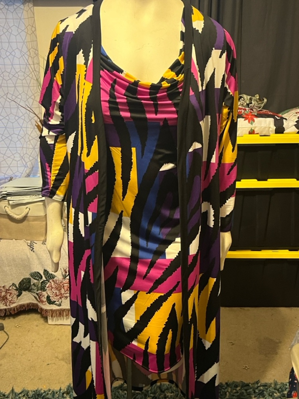 Ashley Stewart Plus Size Multicolor Abstract Print Dress Set